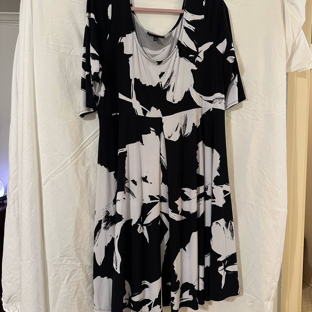 Lane Bryant Black and White Floral Midi Dress